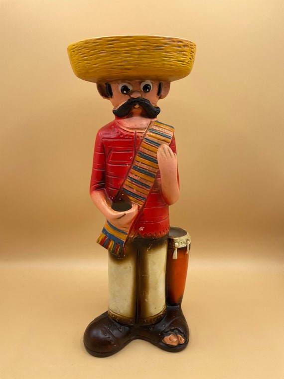 Vintage Chalkware Mexican Man Figurine Hand Painted Plaster