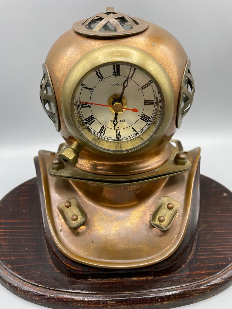 Vintage Ships Clock Brass Diving Helmet Nautical Desk Tabletop Etsy