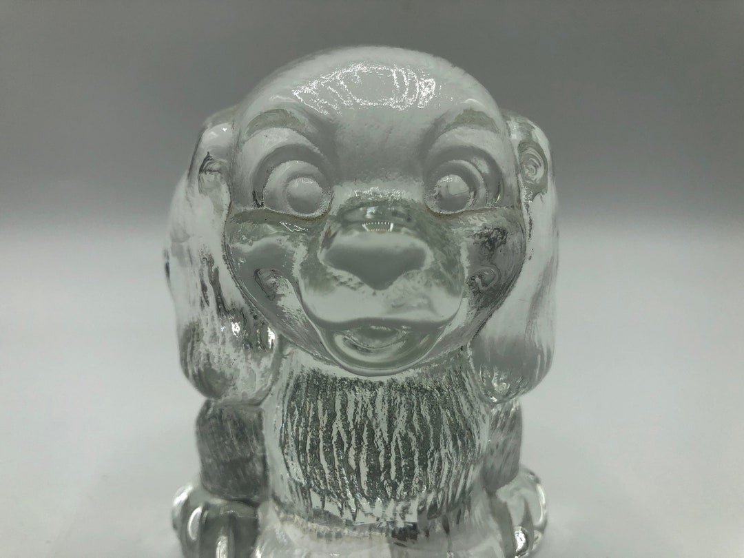 Vintage Pressed Glass Dog Statue Clear Glass Animals Collectible Puppy