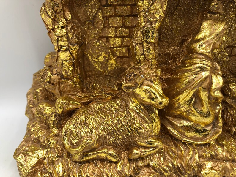 Vintage Nativity Manger Scene Gold Sculptural Christmas Decor Etsy