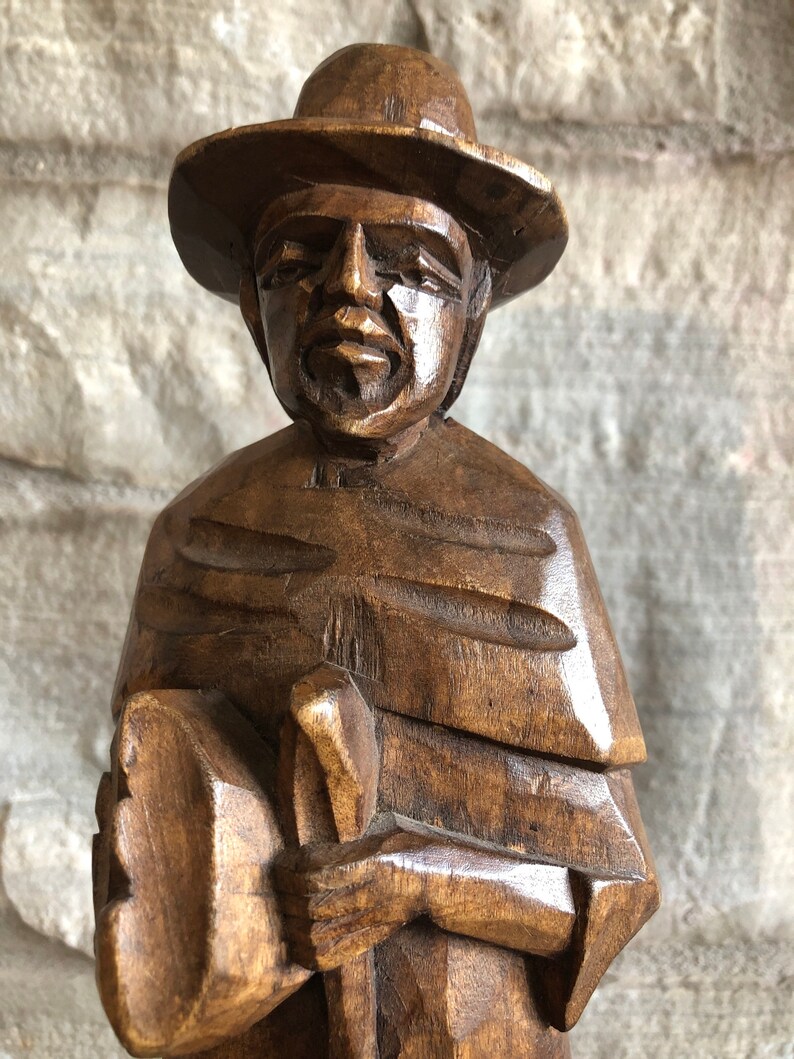 Vintage Folk Art Wood Man Figure Wooden Figurine Carving Figurine Wood