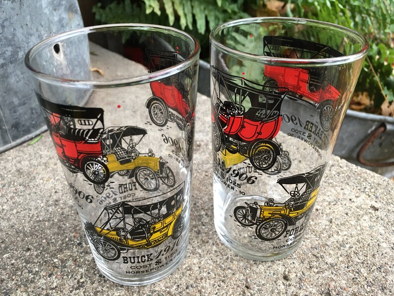 Vintage American Automobile Themed Glasses Antique Auto Ford | Etsy