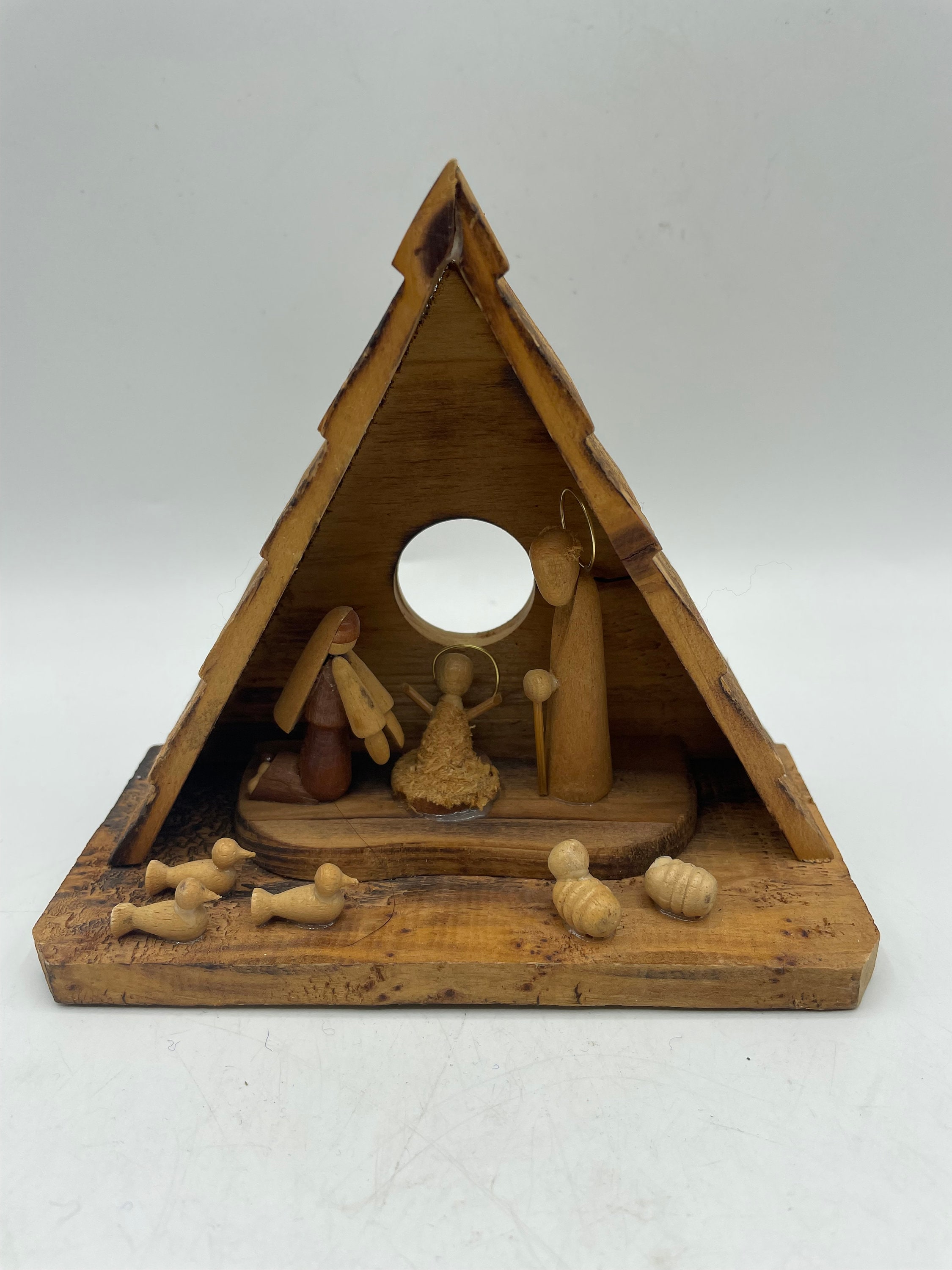 Vintage Wood Nativity Set Carved Manger Scene Wooden Christmas | Etsy