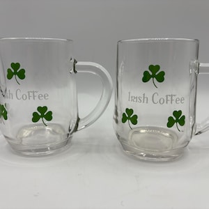 2 Irish Coffee Mugs Clear Glass Shamrock St Patricks Day Cocktail Barware Glasses Ireland Cup Green St Paddy&#39;s Day Cups