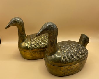 Vintage Pair of Brass Duck Trinket Box Holder Rustic Cabin Decor Mancave Duck Hunter Gift Metal Ducks Mid Century Boho Brass Figurines