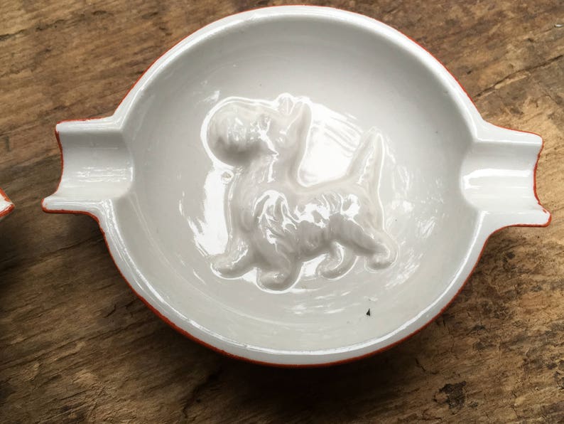 Pair of Scotty Dog Vintage Ashtrays Scottish Terrier White Etsy