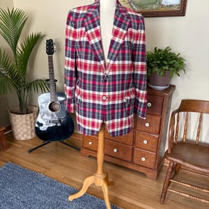 1970s Red Blue Plaid Vintage Cotton Mens Suit Coat Jacket Groovy Hipster Suitcoat Derby Jacket Stylish British Summer Sport Coat
