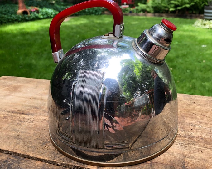Art Deco Tea Kettle Mid Century Atomic Era Metal Dome Beehive Teapot