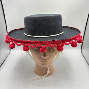 Vintage Black Cordobes, flamenco, Equestrian Hat with wide brim and pom poms Spanish Cordobes Hat - Etsy main image 4