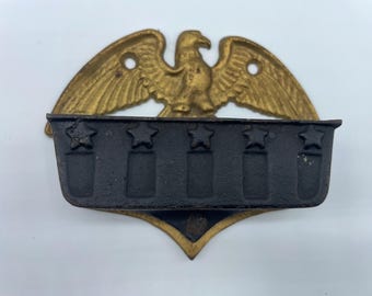 Vintage Cast Iron Gold Eagle Match Holder, Patriotic USA Decor