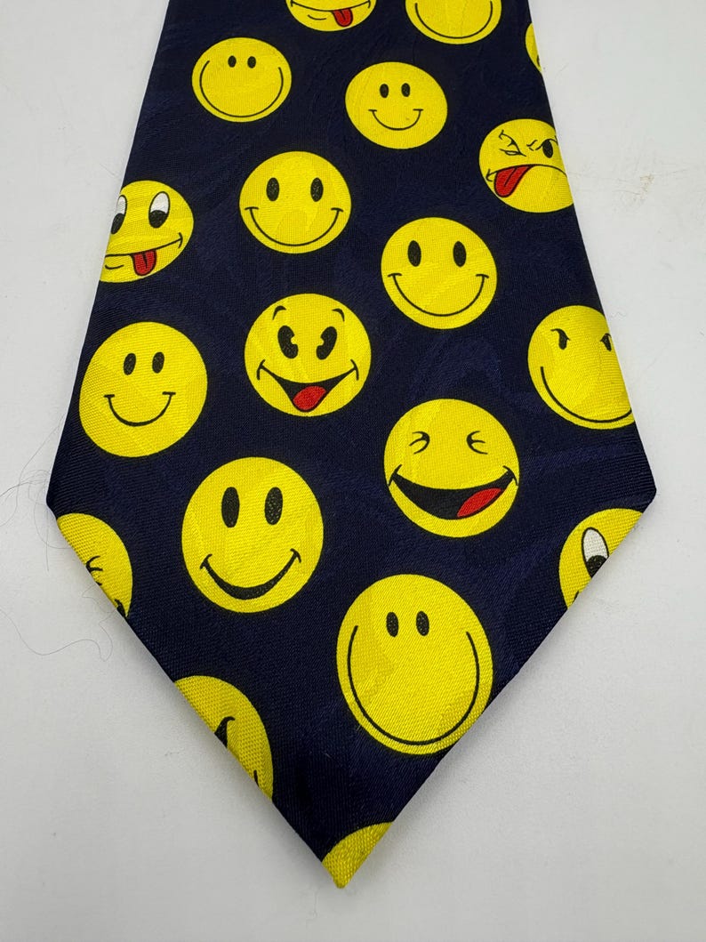 Vintage Smiley Face Necktie - Yellow Emoji Black Tie, Fun Accessory - Etsy