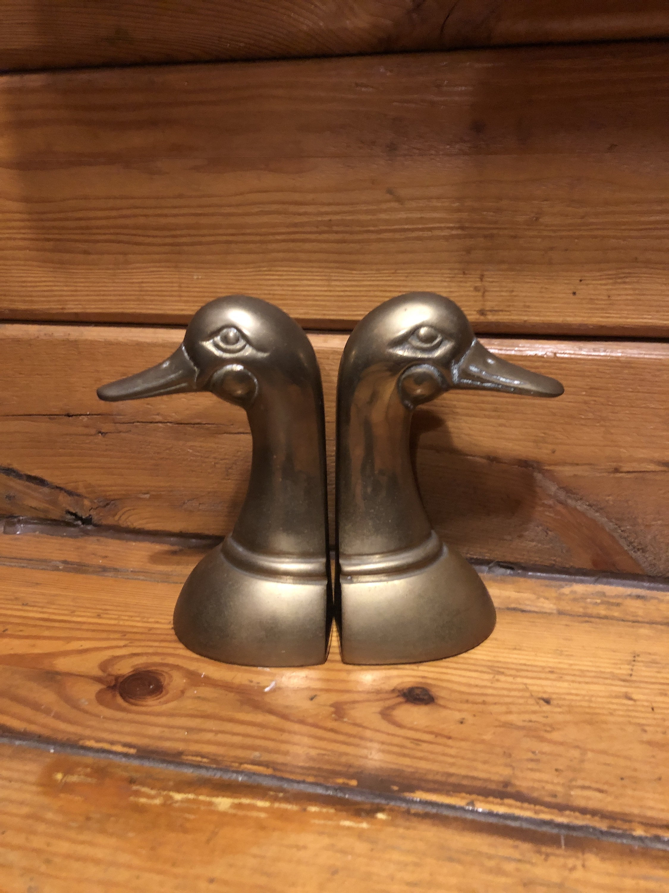 Vintage Brass Duck Bookends Vintage Heavy Gold Ducks Heads Etsy