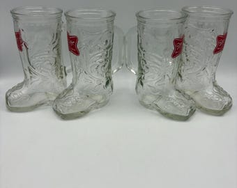 Vasos vintage Miller Beer con forma de bota de vaquero, juego de 4