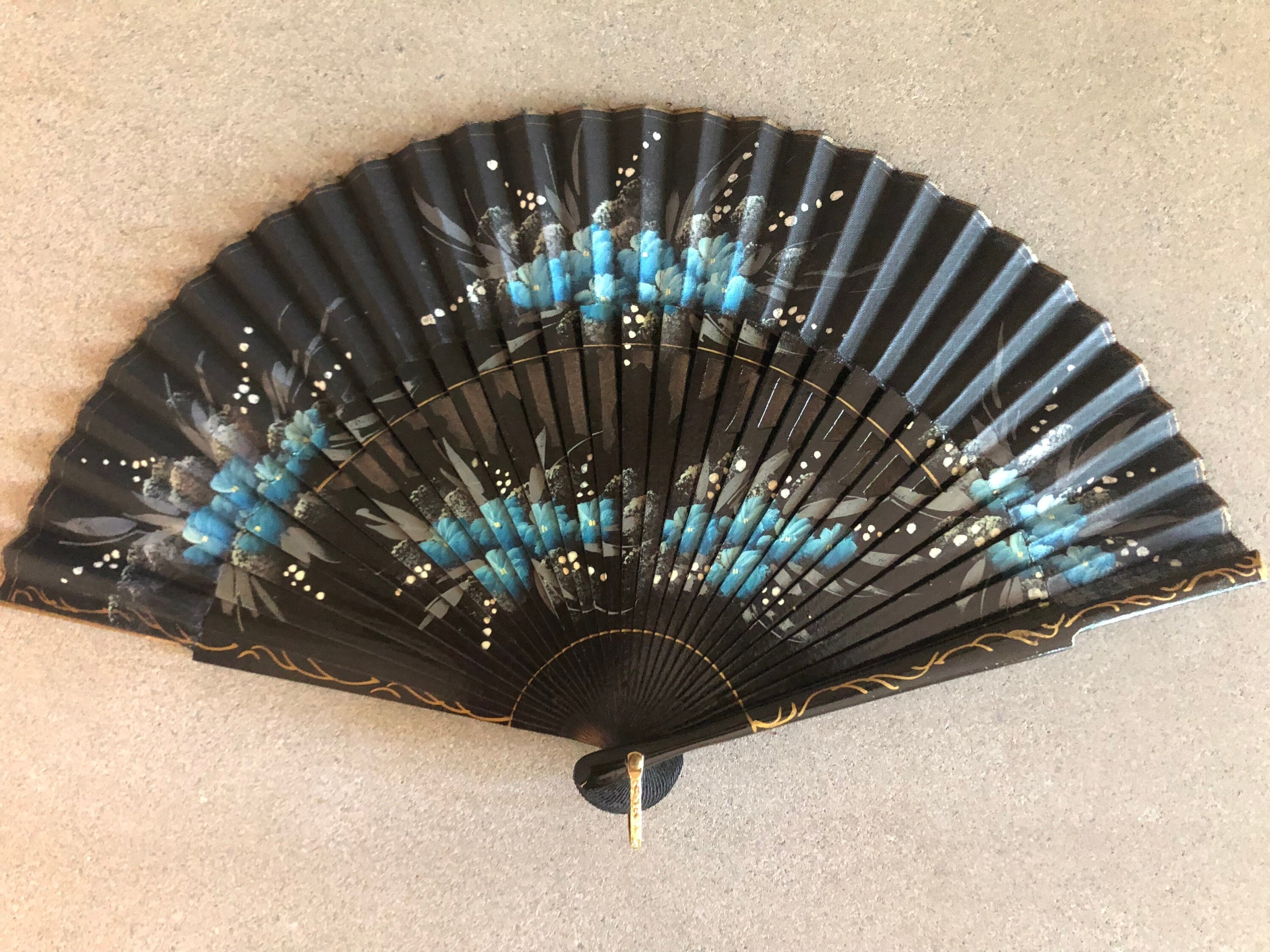 Vintage Asian Hand Fan Hand Painted Blue and Black Fabric Wood Fan Fabric Formal Ladies Handheld Expandable Fancy Spanish Dance Party Fan Etsy Sweden