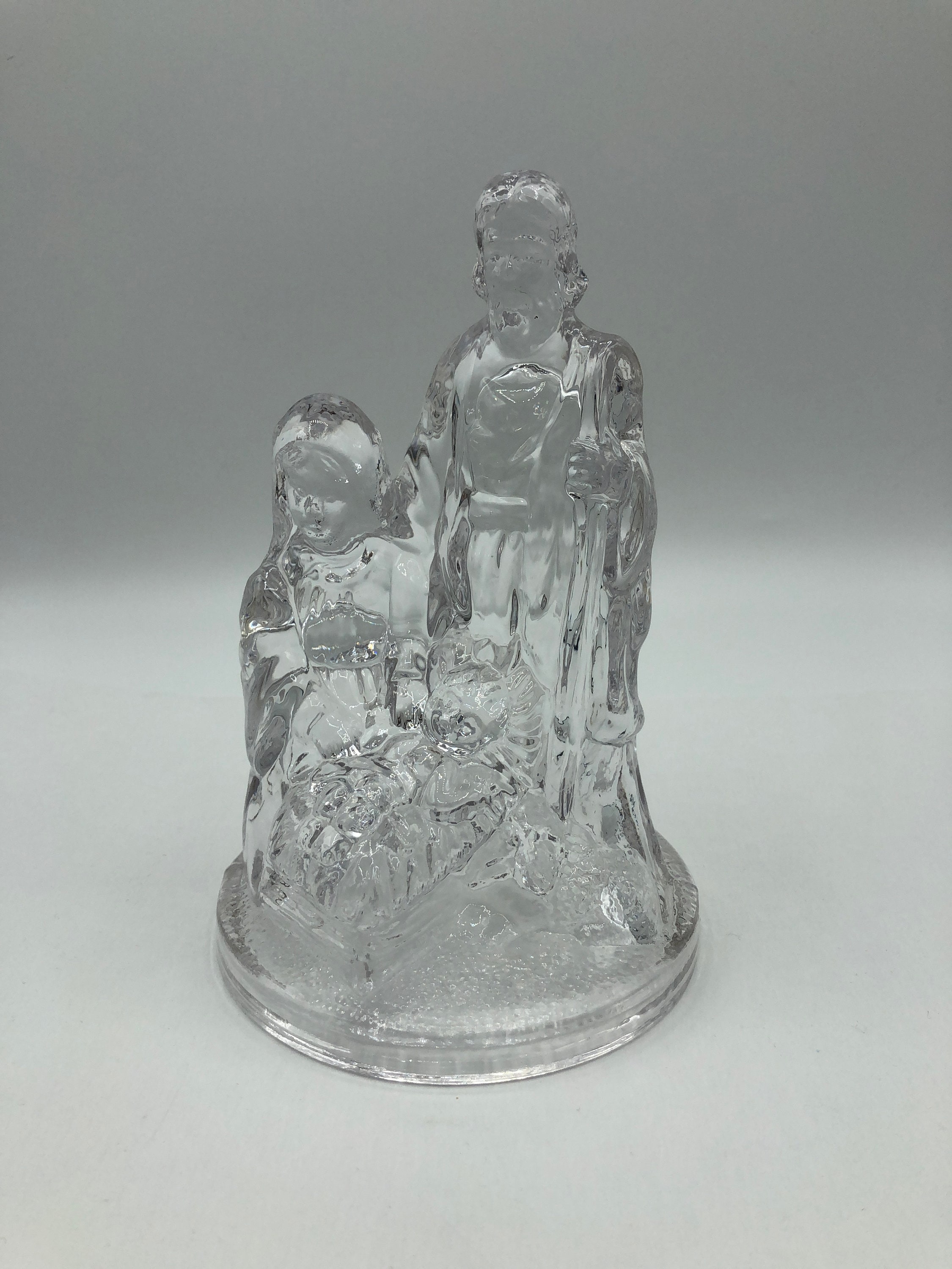 Vintage Clear Glass Nativity Manger Scene Candle Holder Etsy