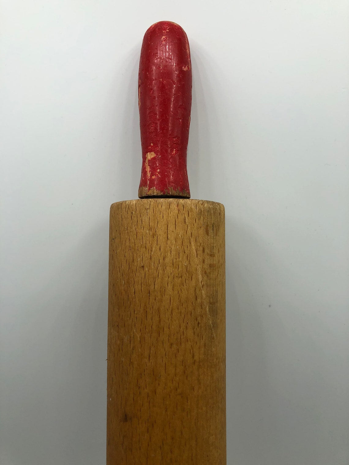 Vintage Wood Rolling Pin Red Handles Rustic Farmhouse Kitchen | Etsy