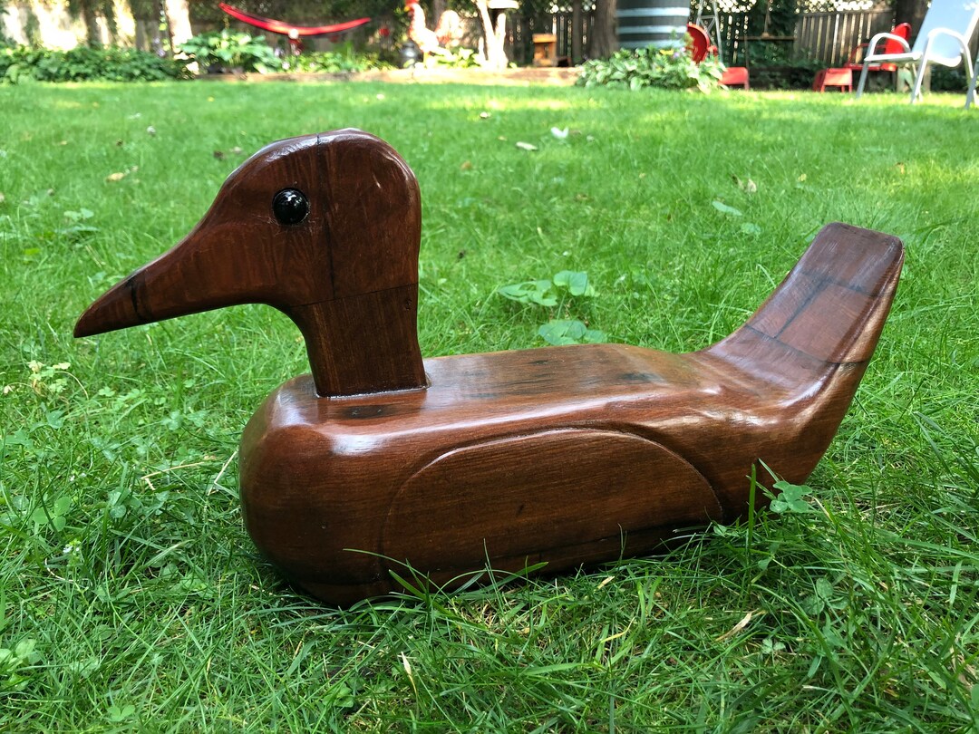 Large Hand Carved Wooden Duck Vintage Dark Wood Rustic Cabin Home Decor ...