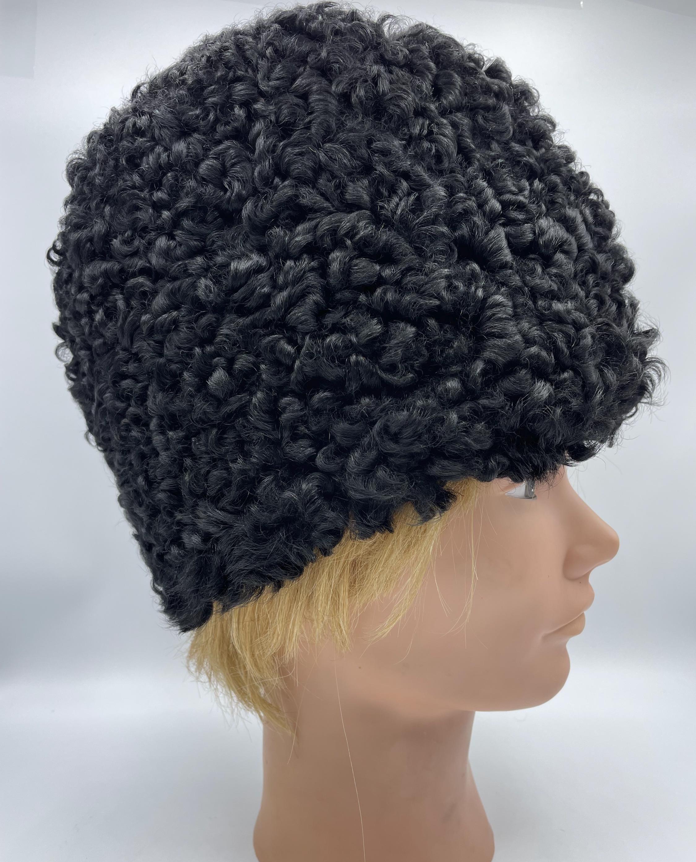Black Curly Lamb Fur Hat Vintage Mid Century Made in USA  display picture 1