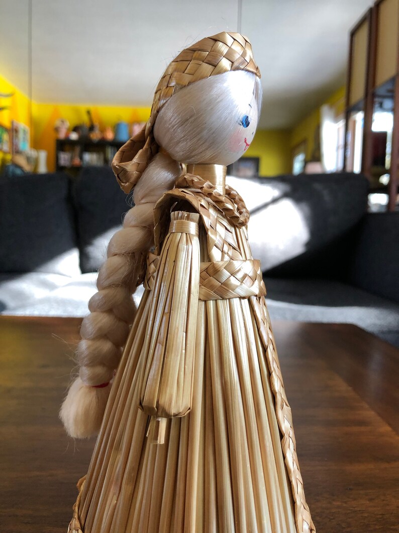 Russian Straw Art Doll Handmade Girl Figure Gold Dress Long Etsy