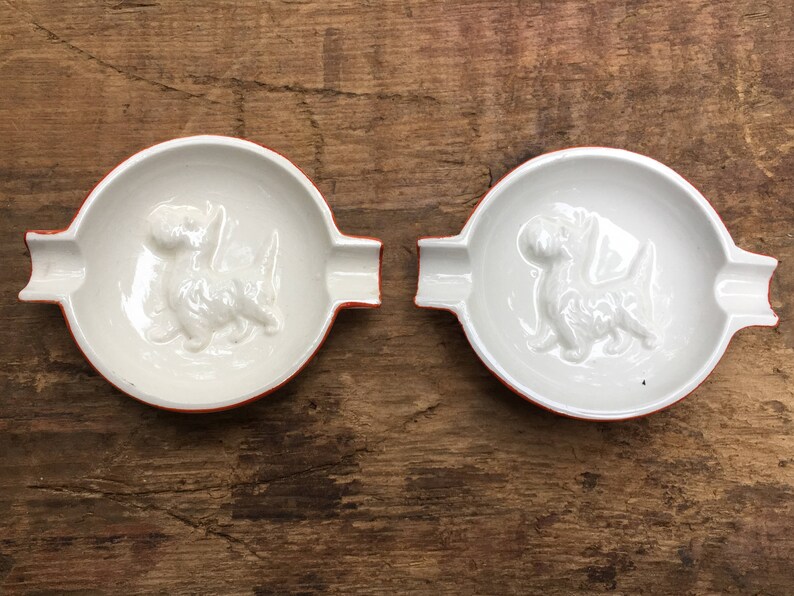 Pair of Scotty Dog Vintage Ashtrays Scottish Terrier White Etsy