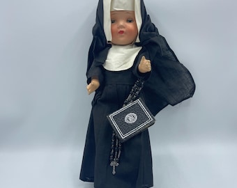 Vintage Nun Doll, Composition Face, Religious Collectible, 1950s Doll