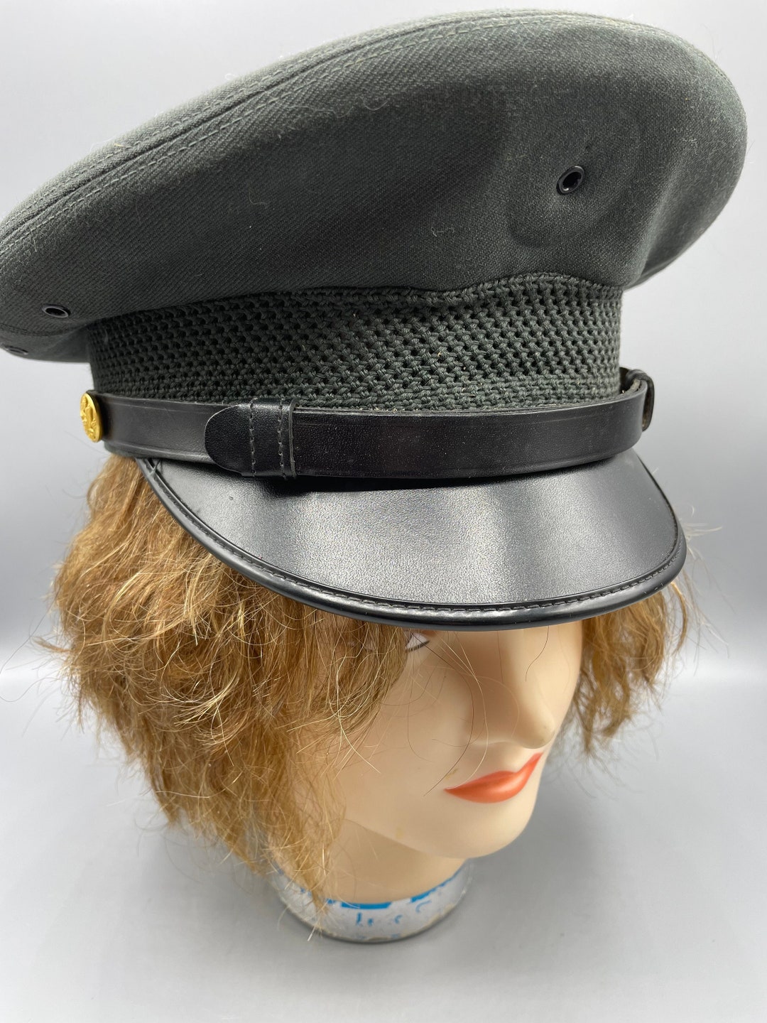 Vintage Military Dress Service Green Cap Enlisted Army Hat Uniform