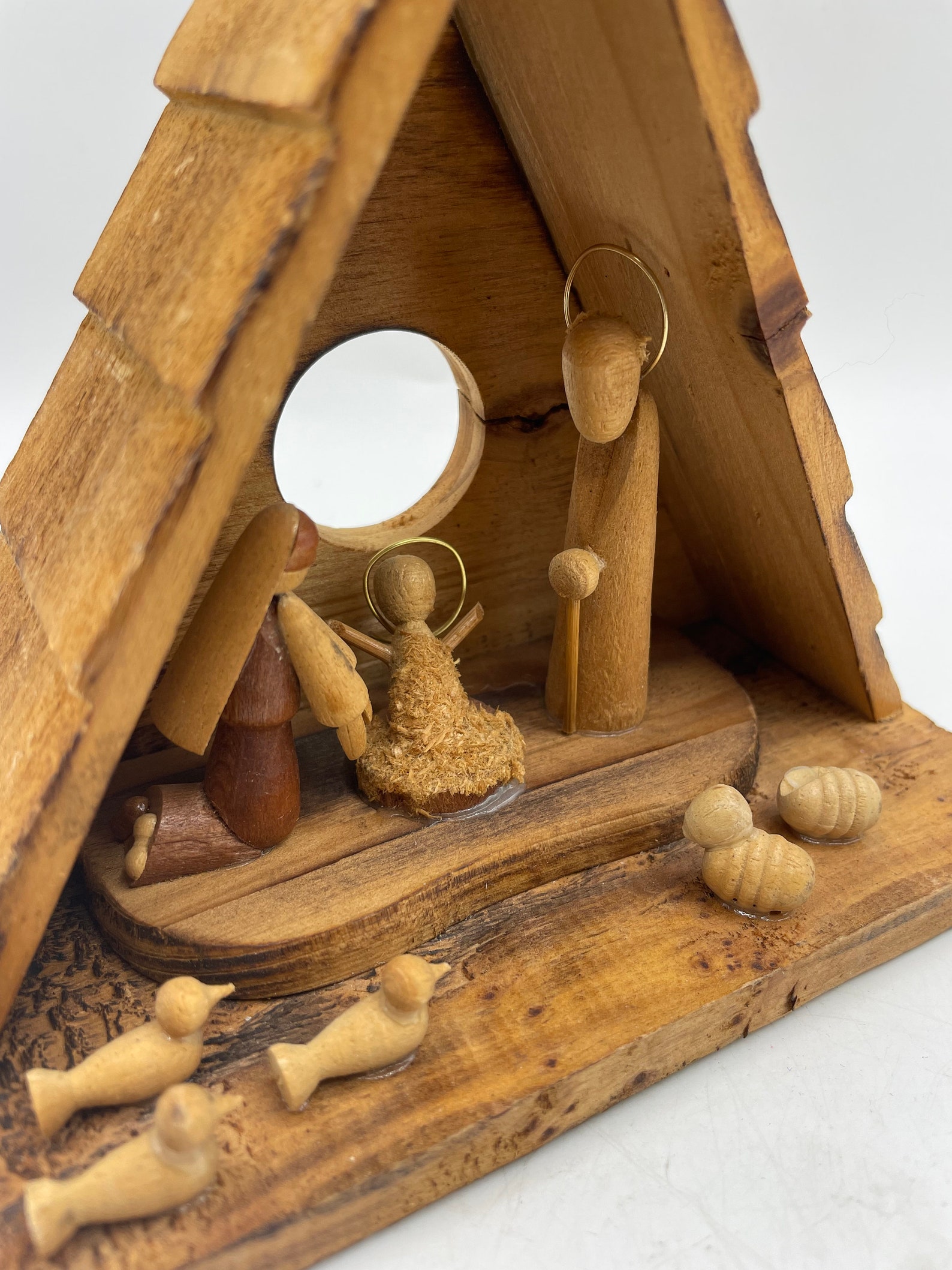 Vintage Wood Nativity Set Carved Manger Scene Wooden Christmas | Etsy