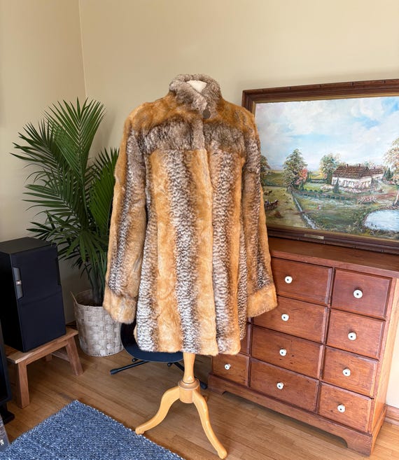 Pamela Mccoy Faux Red Fox Fur Coat Fake Fur Jacket Tan Brown Tan