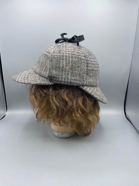 Vintage Sherlock Holmes Tweed Hat Double Brimmed … - image 1