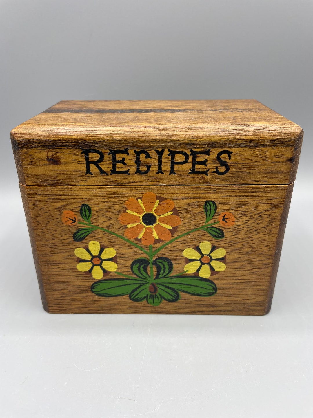 Wood Recipe Card Holder Box Vintage Kitchen Farmhouse Rustic Etsy
