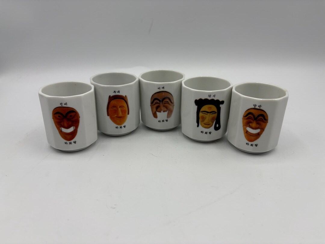 Set of 5 Korean Sake Wine Soju Tea Cups Korea Yung-boh Animated Anime ...