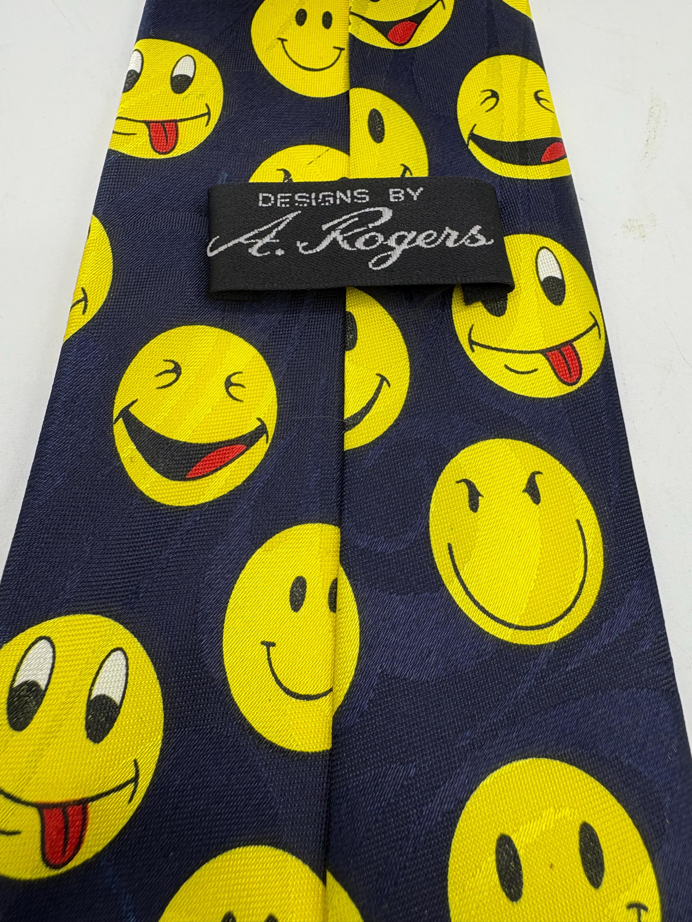 Vintage Smiley Face Necktie - Yellow Emoji Black Tie, Fun Accessory - Etsy