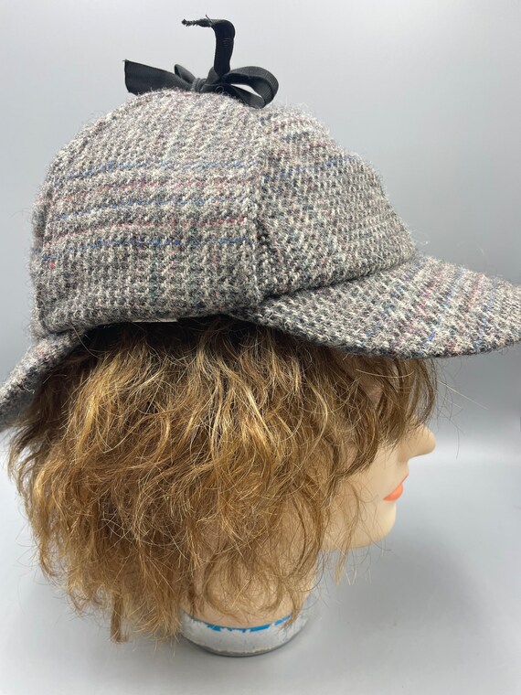 Vintage Sherlock Holmes Tweed Hat Double Brimmed … - image 6