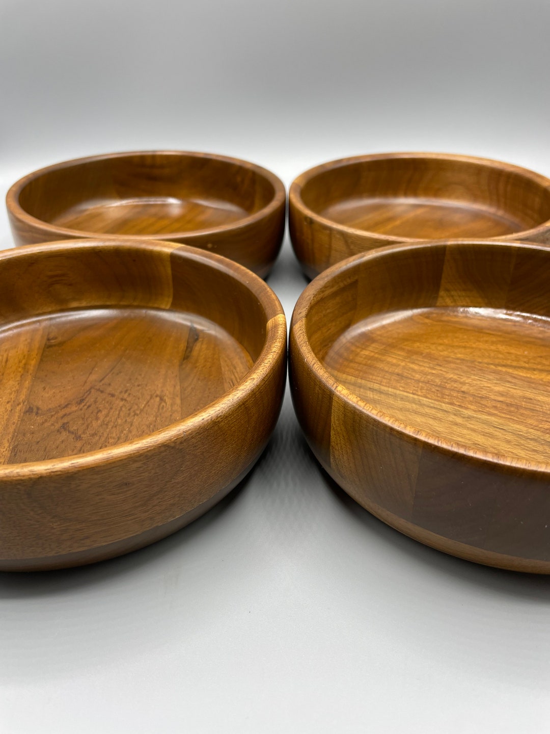 Vintage Solid Black Walnut Wood Bowl Set Set of 4 Wooden Salad Bowls Natural Boho Lathed Dessert
