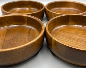 Vintage Solid Black Walnut Wood Bowl Set Set of 4 Wooden Salad Bowls Natural Boho Lathed Dessert Sauce Soup Tableware Serveware Made in USA