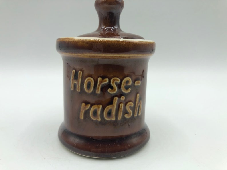 Vintage Lidded Horseradish Jar Built In Spoon Brown Hall Etsy