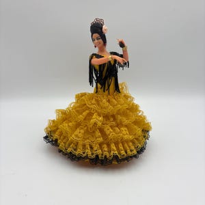 Spanish Flamenco Dancer Art Doll Vintage Mexican Andalusian Marin Chiclana Chickamauga Fancy Latin Dancing Doll Fan Yellow Dress Castanets