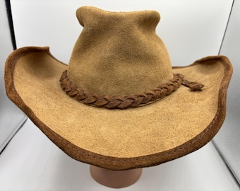 Vintage Tan Beige Leather Bolero Cowboy Hat Brown Suede  display picture 3