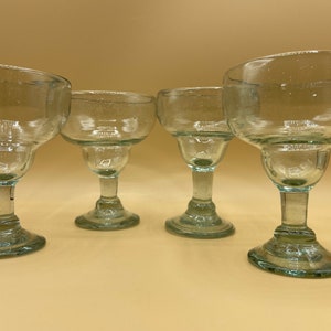 Hand Blown Mexican Margarita Shot Glasses 4 Vintage Aperitif Stemware Clear Glass Shooters Small Cocktail Barware Shotglasses Drinkware