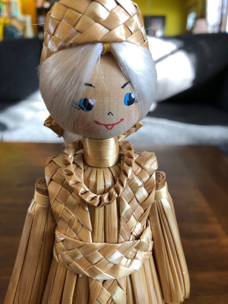 Russian Straw Art Doll Handmade Girl Figure Gold Dress Long Etsy