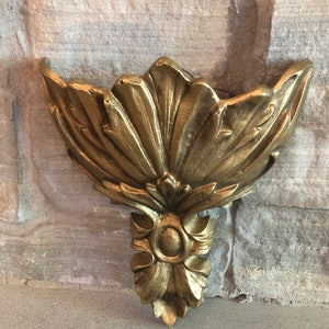 Vintage Hoda Cast Iron Metal Mid Century Gold Wall Pocket Hollywood Regency Art Deco Style Home Decor Ornate MCM Made in USA Wall Decor