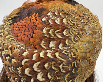 Vintage Peacock Pheasant Feather Hat 1940s Pillbox Fashion Headpiece