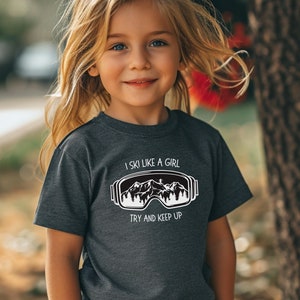 Youth Ski Like a Girl Tee, Winter Sports T-Shirt, Kids Goggle Shirt, Skiing Gift, Mountain Adventure Top