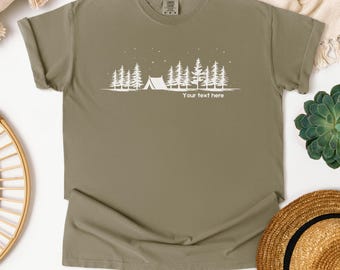 custom text woods tee, personalized words camping shirt, hiking tshirt, custom hiking tee, camping tshirts, get outside, personalized tee