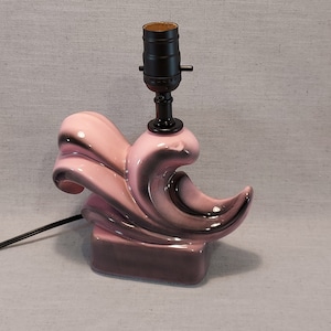 Vintage Pink and Black Ceramic Wave Lamp, 9.5&quot; High,