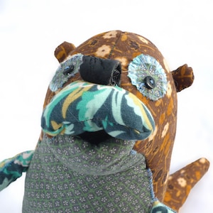 Brimley: handmade stuffed Otter upcycled art doll image 1