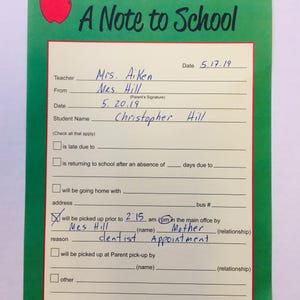Note to School - Notes to Parents, School Communication Notepad, Bus ...