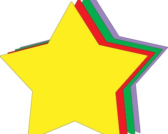 May include: Four layered star-shaped stickers in yellow, red, green, and purple.