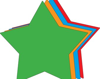 May include: Four layered star-shaped stickers in green, orange, blue, and red.