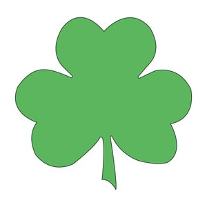 May include: A green shamrock with three heart-shaped leaves and a stem. The shamrock is a symbol of luck and is often associated with St. Patrick's Day celebrations. The image is set against a white background.